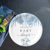 Baby shower lichtblauwe glitter witte olifant papieren bordje