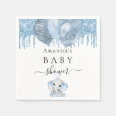 Baby shower lichtblauwe glitter witte olifant servet (Voorkant)