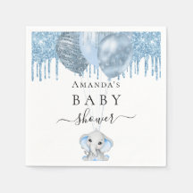 Baby shower lichtblauwe glitter witte olifant