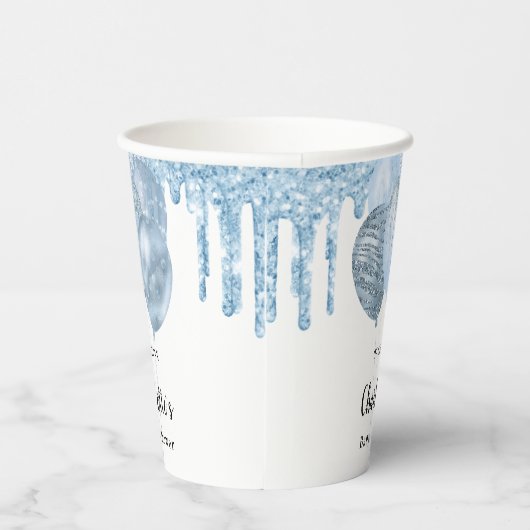 Baby shower lichtblauwe jongen glitter ballonnen w papieren bekers (Rechts)