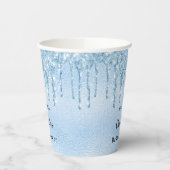 Baby shower lichtblauwe jongen glitter monogram papieren bekers (Links)