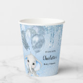 Baby shower lichtblauwe jongen glitter olifant papieren bekers (Achterkant)