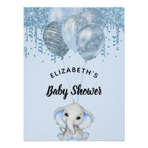 Baby shower lichtblauwe olifantenballonnen perfect poster