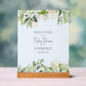Baby Shower Lichtblauwe Witte Hydrangea Welkom Acryl Bord (Neutraal)