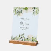 Baby Shower Lichtblauwe Witte Hydrangea Welkom Acryl Bord (Hoek)