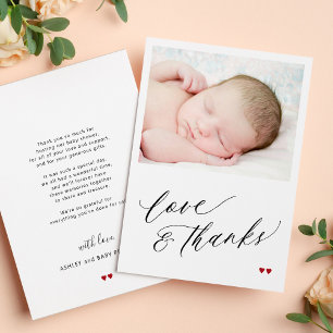 Baby shower liefde en dank eenvoudige script foto bedankkaart