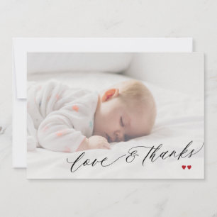 Baby shower liefde en dank script eenvoudige foto bedankkaart