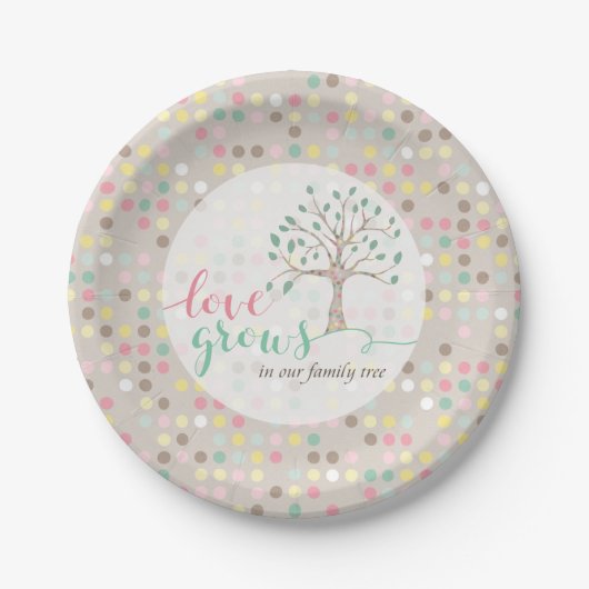 Baby shower liefde groeit in onze stamboom pastel papieren bordje (Voorkant)