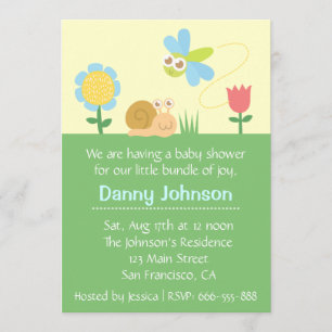 Baby Shower: Lieve Libel en Slak in een tuin Kaart