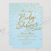 BABY SHOWER Light Blue & Gold Confetti Invitation Kaart (Voorkant / Achterkant)