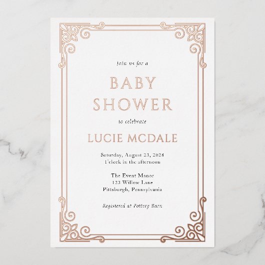 Baby shower  Lijst Real Folie Uitnodiging (Voorkant)