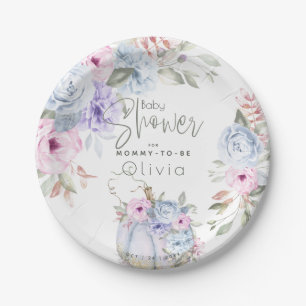 Baby shower   Lila Blauw Pumpkin Peony Floral Papieren Bordje