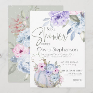 Baby Shower Lila Blauwe Pompoen Pioen Bloemige Uit Kaart