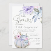 Baby shower Lila Blue Pumpkin Peony Floral Invita Kaart (Voorkant)