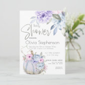 Baby shower Lila Blue Pumpkin Peony Floral Invita Kaart (Staand voorkant)