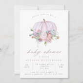 Baby shower lila pompoen en bloemen kaart (Voorkant)