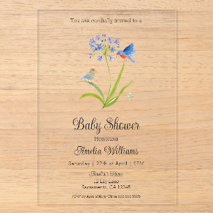 Baby Shower Lily met Blauwe Vogel Moeder en Baby Acryl Uitnodigingen