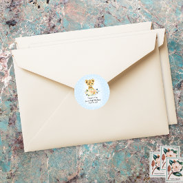 Baby shower Lion Cub Floral Blue Bedankt Favor Ronde Sticker