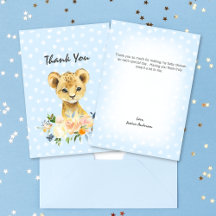Baby shower Lion Cub Floral Blue Dank u