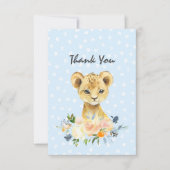 Baby shower Lion Cub Floral Blue Dank u Bedankkaart (Voorkant)