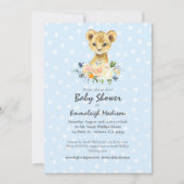Baby shower Lion Cub Floral Blue Kaart (Voorkant)