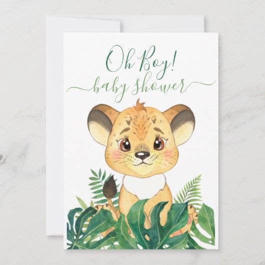 Baby shower Lion Cub Oerwoud Waterverf Kaart (Achterkant)