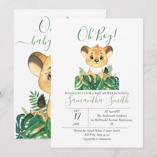 Baby shower Lion Cub Oerwoud Waterverf Kaart (Voorkant / Achterkant)