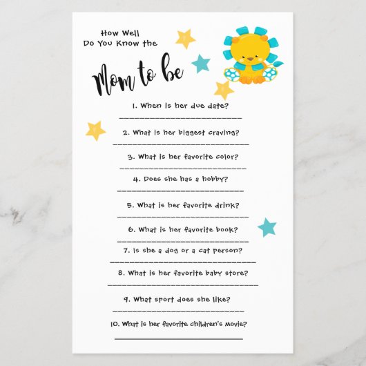 Baby shower Lion Hoe goed je de kaart kent (Voorkant)