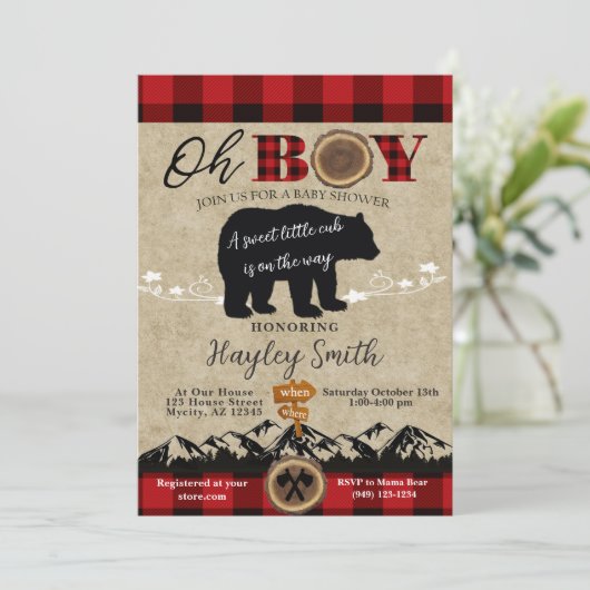 Baby shower Little Beer Flannel Lumberjack Thema Kaart (Staand voorkant)