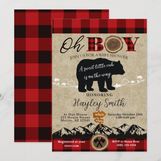 Baby shower Little Beer Flannel Lumberjack Thema Kaart (Voorkant / Achterkant)