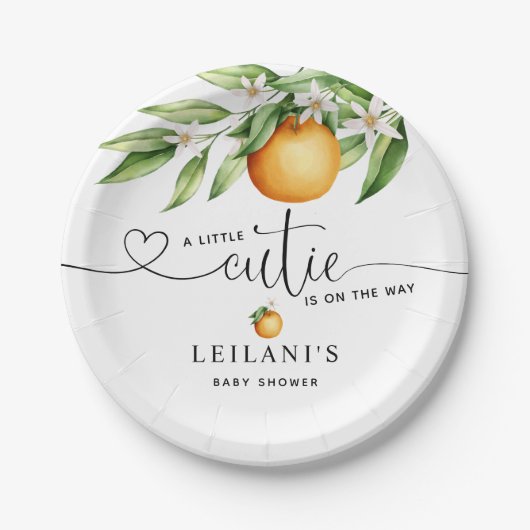 Baby shower Little Cutie on the Way Waterverf Papieren Bordje (Voorkant)