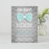 Baby shower Little Man Invitation Bow Stropdas Bla Kaart (Staand voorkant)