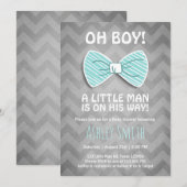 Baby shower Little Man Invitation Bow Stropdas Bla Kaart (Voorkant / Achterkant)
