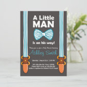 Baby shower Little Man Invitation Bow Stropdas Bla Kaart (Staand voorkant)