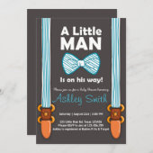 Baby shower Little Man Invitation Bow Stropdas Bla Kaart (Voorkant / Achterkant)