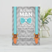 Baby shower Little Man Invitation Bow Stropdas Bla Kaart (Staand voorkant)