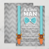 Baby shower Little Man Invitation Bow Stropdas Bla Kaart (Voorkant / Achterkant)