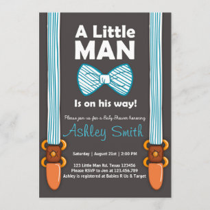 baby shower Little Man Invitation Bow Stropdas Blu Kaart