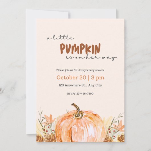 Baby Shower Little Pumpkin Fall Invitation Kaart (Voorkant)