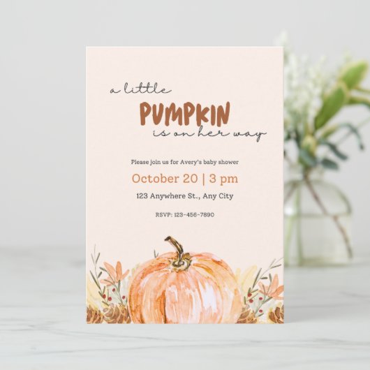 Baby Shower Little Pumpkin Fall Invitation Kaart (Staand voorkant)