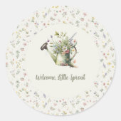 Baby Shower - "Little Sprout" Floral Ronde Sticker (Voorkant)