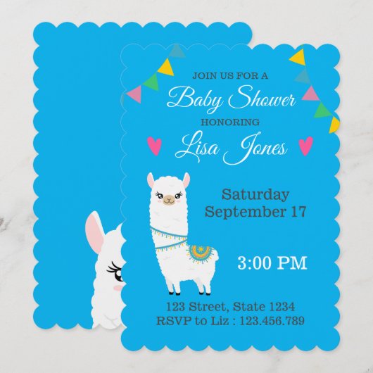  Baby shower Llama Kaart (Voorkant / Achterkant)