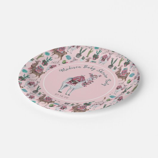 Baby Shower | Llama Pink | Bord van papierpartij (Gekanteld)