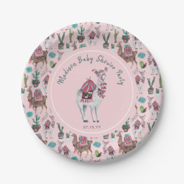 Baby Shower | Llama Roze | Papieren Feestbord Bordje