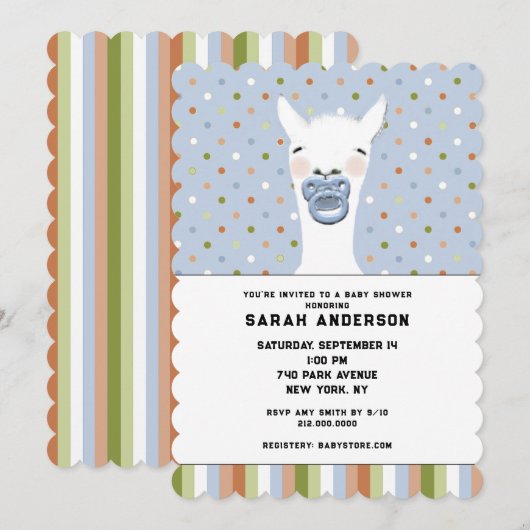 Baby shower Llama Theme Kaart (Voorkant / Achterkant)