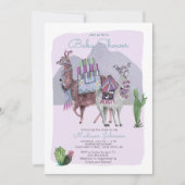 Baby Shower | Llamas en Cactus | Lila uitnodiginge Kaart (Voorkant)