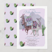 Baby Shower | Llamas en Cactus | Lila uitnodiginge Kaart (Voorkant / Achterkant)