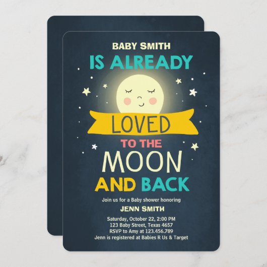 Baby shower Love You to the Moon en Back Stars Kaart (Voorkant / Achterkant)