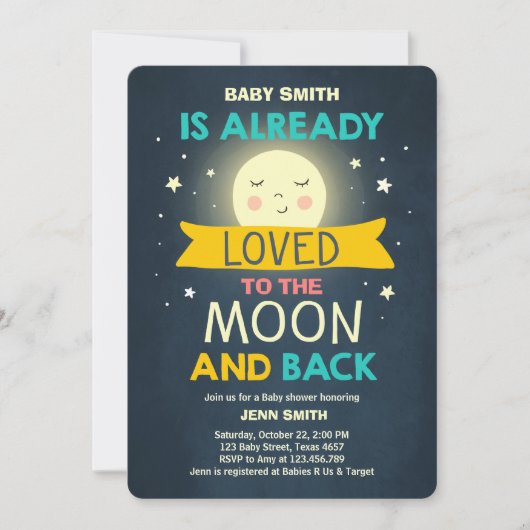 Baby shower Love You to the Moon en Back Stars Kaart (Voorkant)