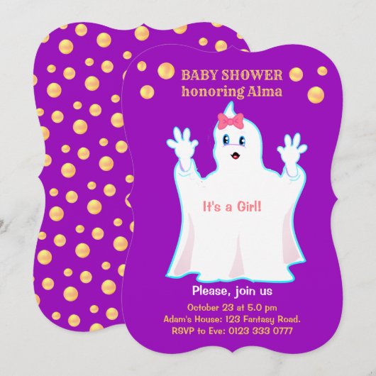 Baby shower Lovely Ghost Invitation Kaart (Voorkant / Achterkant)